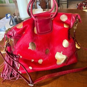 Hobo Red Leather Tote with Gold Accent Spots